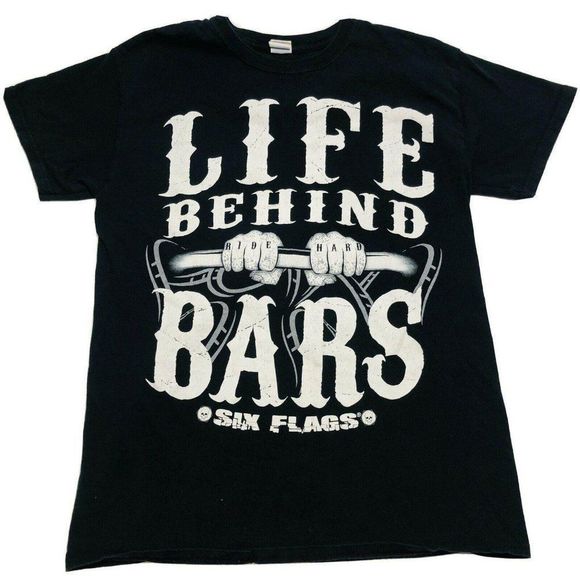 Six Flags Magic Mountain Black Jail Coaster Tshirt - Picture 1 of 10
